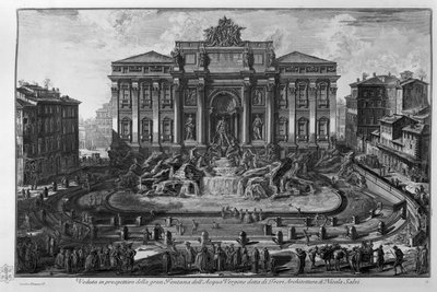Vista em perspectiva da grande Fontana dell&39;Acqua Vergine conhecida como Trevi. Arquitetura de Nicola Salvi de Giovanni Battista Piranesi